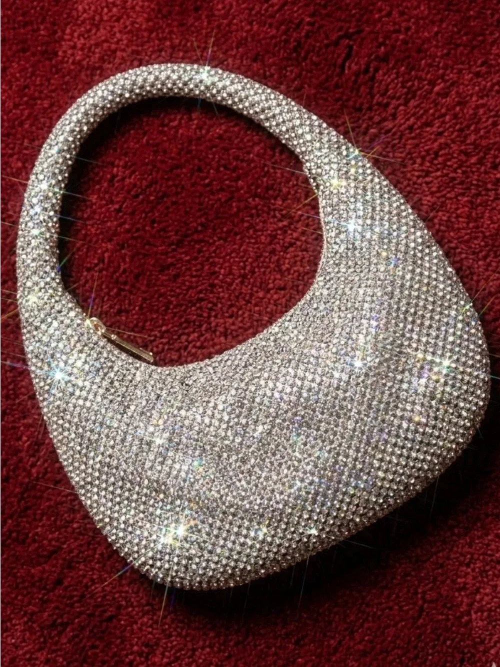 Zara Silver Rhinestone Mesh Shoulder Evening Bag Integrated Strap Top Zipper New